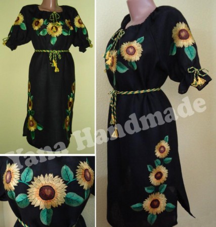 Сукня жіноча вишита чорна - Соняшник